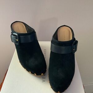 New Veronica Beard DACEY Black Leather and Suede Clogs (Size 8M)